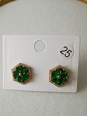 New 18K Gold Plated Green CZ's Earrings